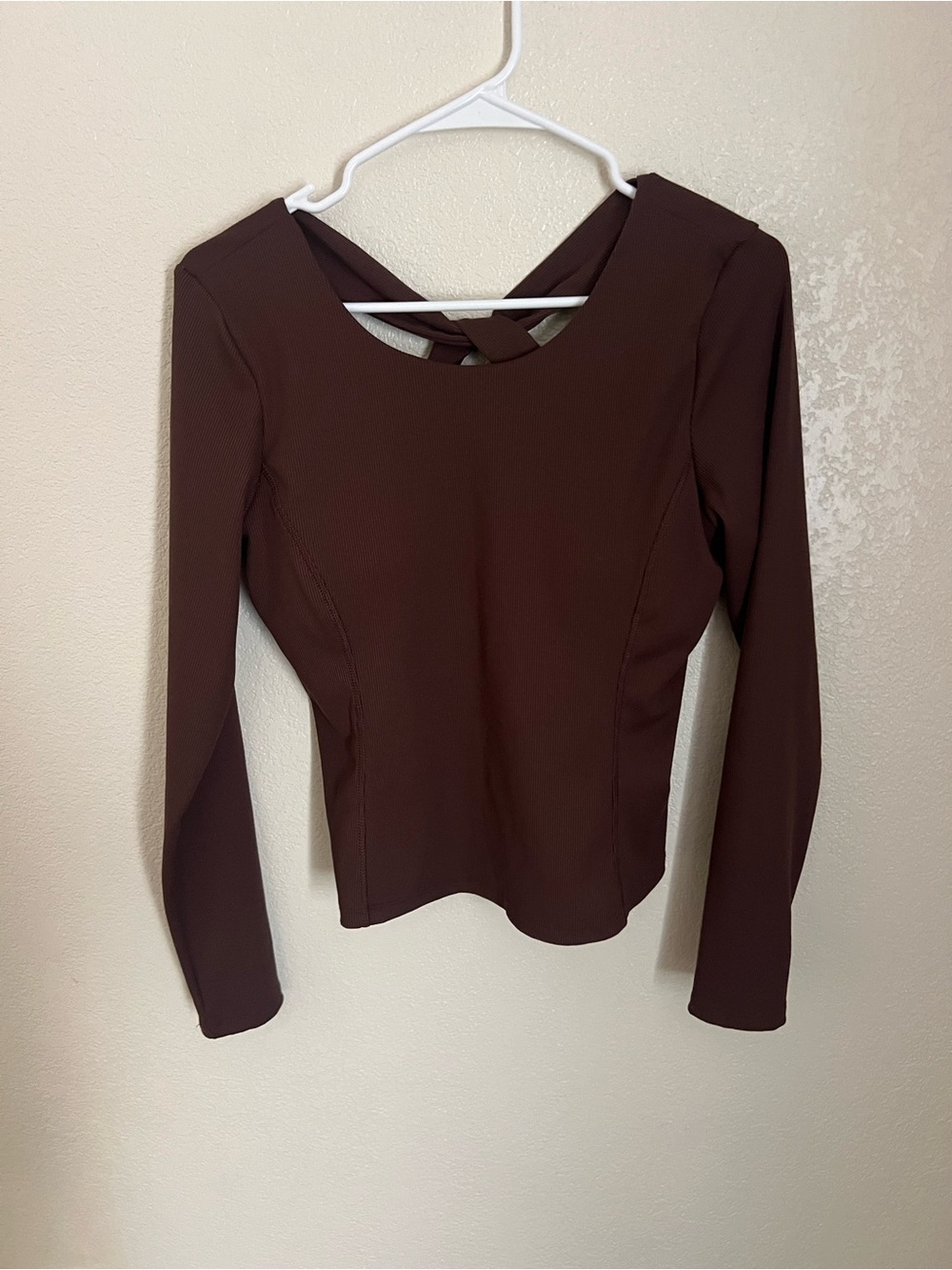 90 Degree By Reflex Long Sleeve Crisscross Back Top - Chocolate Brown